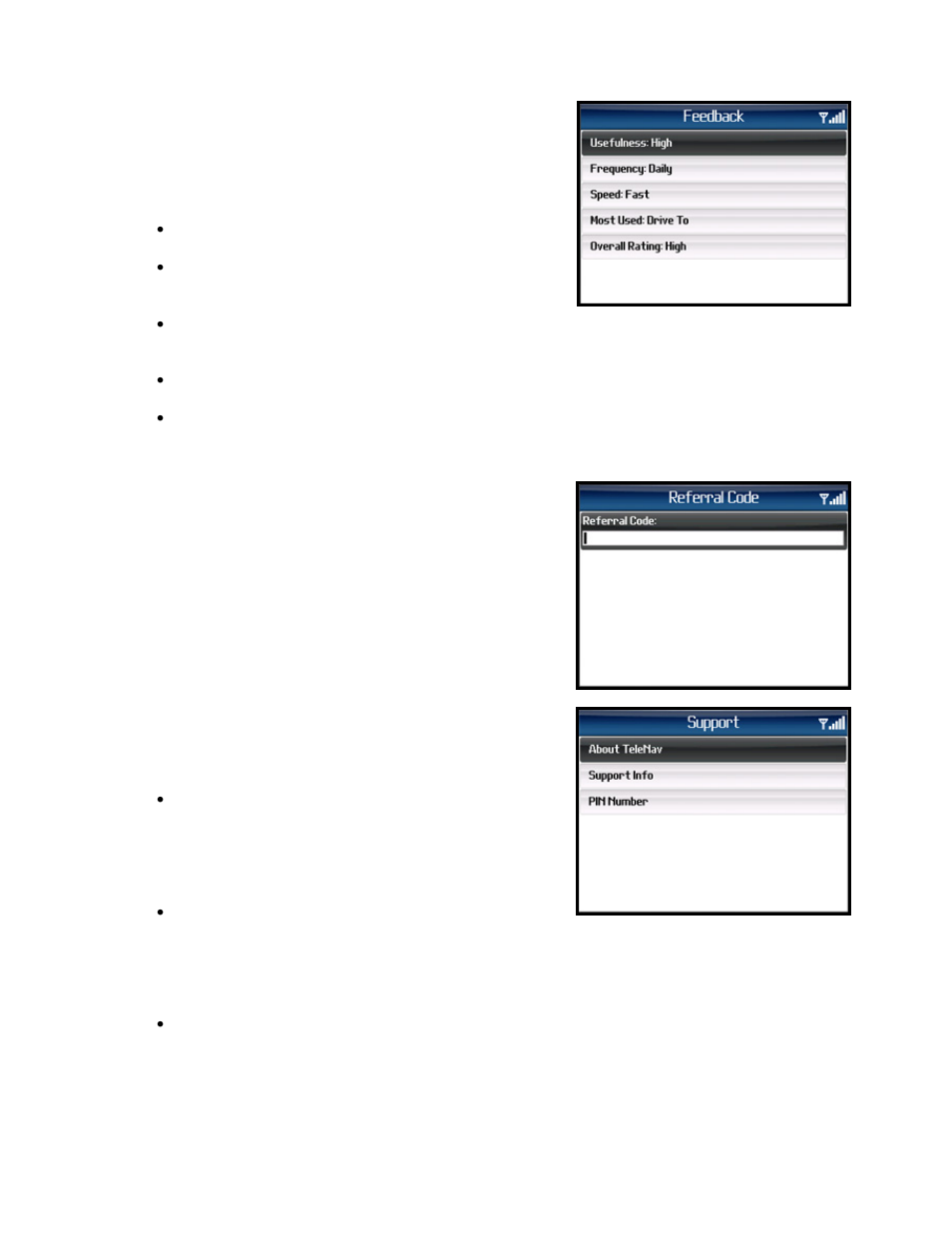 Give feedback, Referral, Support | Telenav for AT&T Supported Devices: v5.1 for BlackBerry 8100, 8300, 8310, 8700, 8800 User Manual | Page 43 / 51