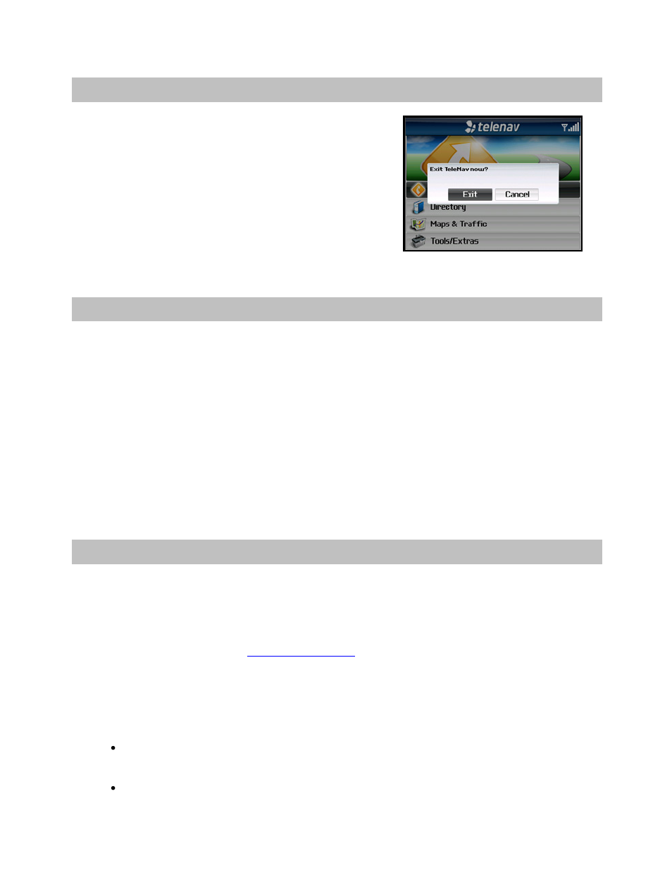 Exiting telenav gps navigator, Removing telenav gps navigator, The telenav website | Available without logging in | Telenav for AT&T Supported Devices: v5.1 for BlackBerry 8100, 8300, 8310, 8700, 8800 User Manual | Page 46 / 51
