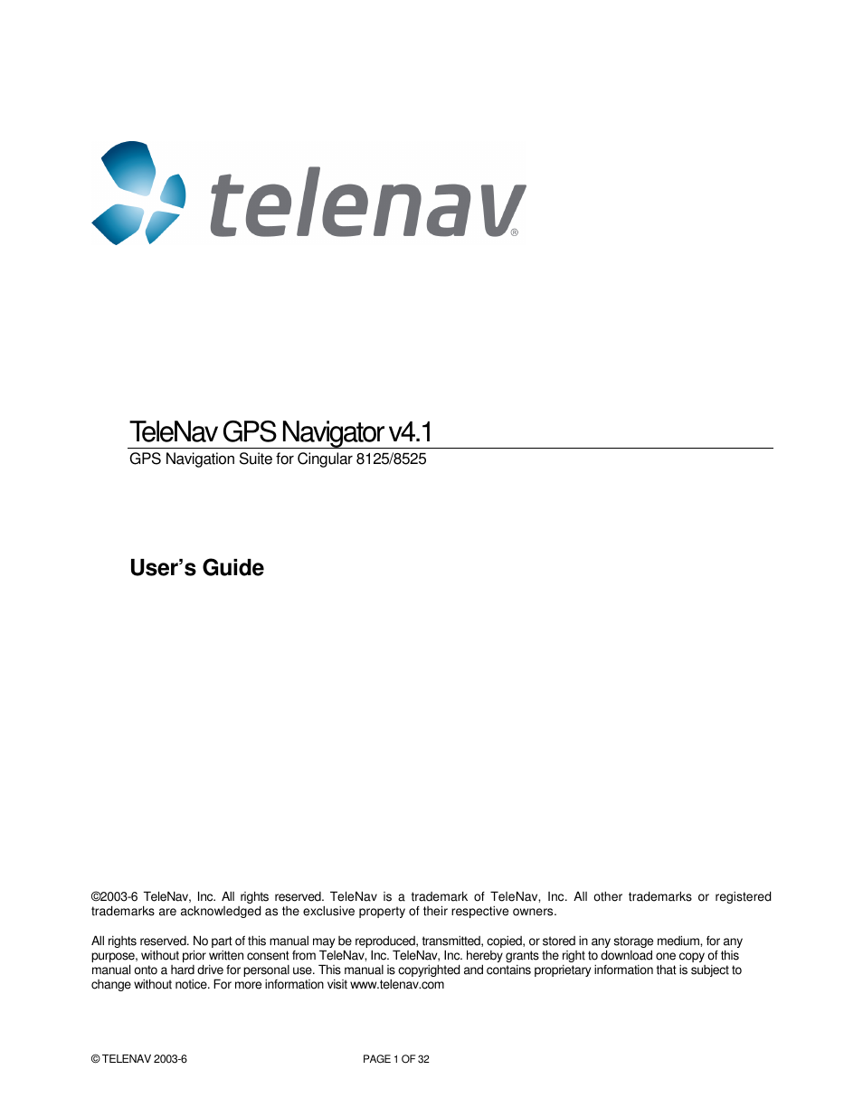 Telenav for AT&T Supported Devices: v4.1 for AT&T 8125, 8525 Users Guide User Manual | 32 pages