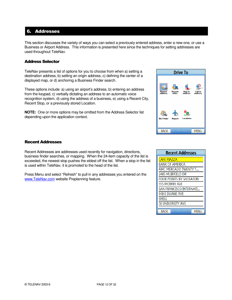 Telenav for AT&T Supported Devices: v4.1 for AT&T 8125, 8525 Users Guide User Manual | Page 12 / 32