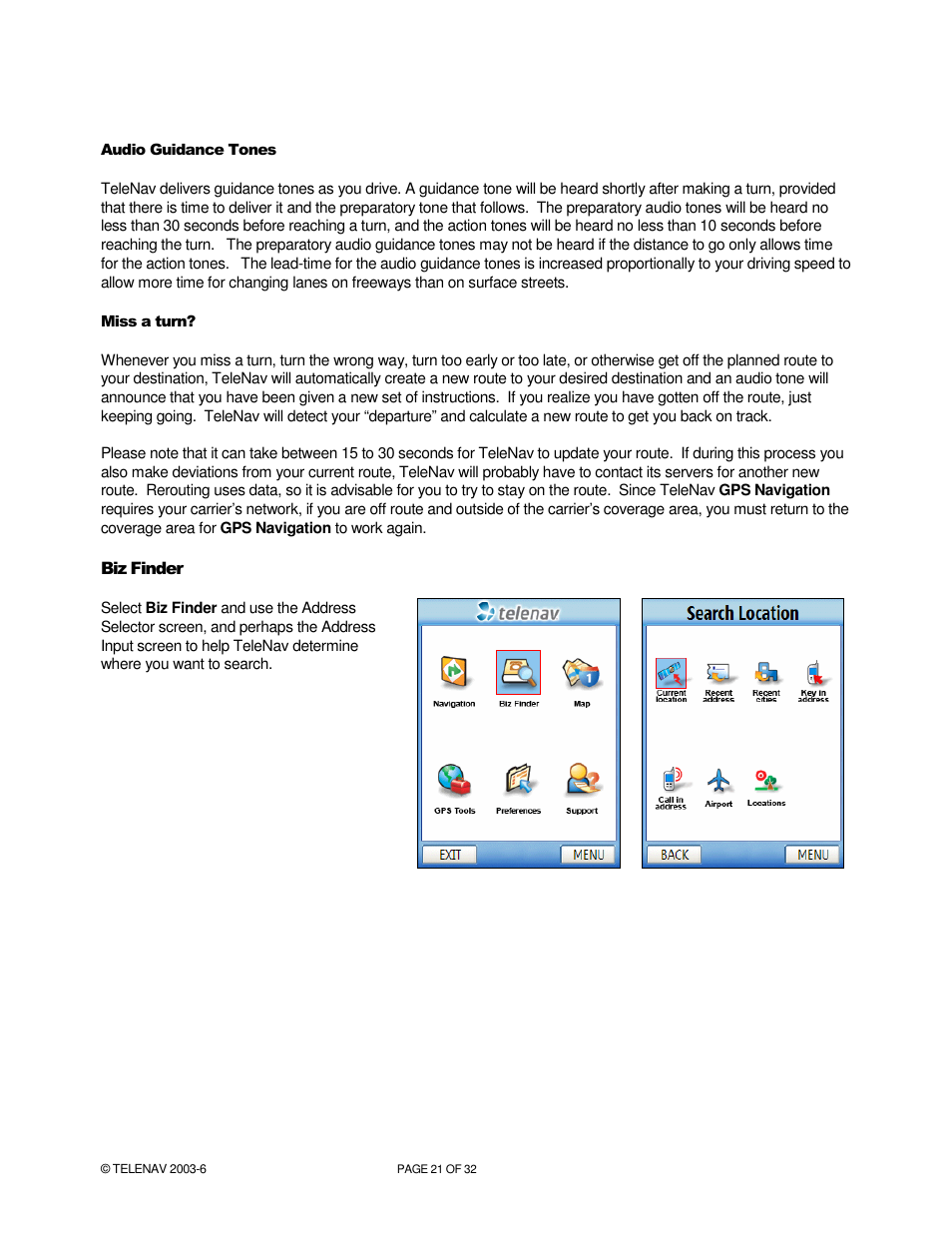 Telenav for AT&T Supported Devices: v4.1 for AT&T 8125, 8525 Users Guide User Manual | Page 21 / 32