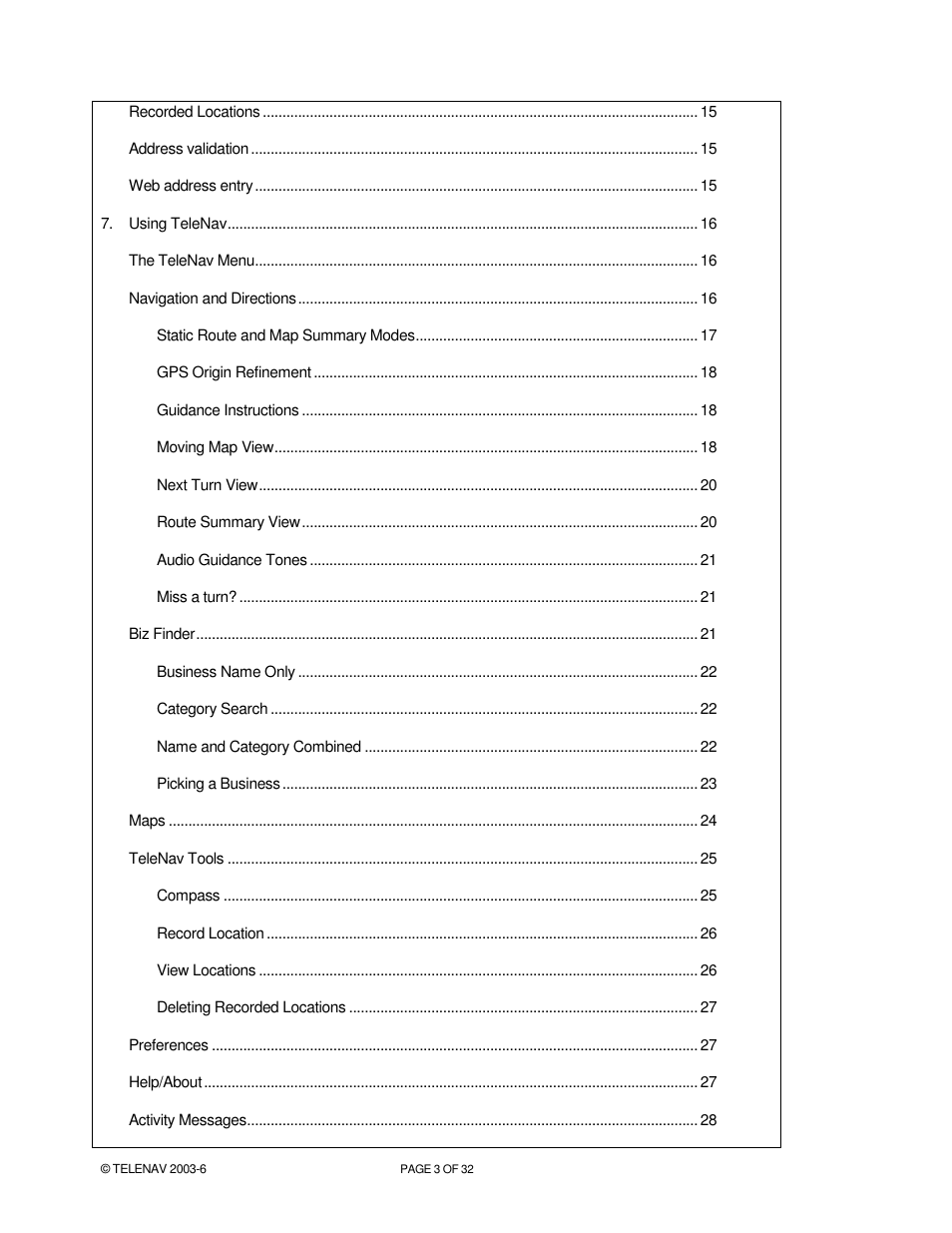 Telenav for AT&T Supported Devices: v4.1 for AT&T 8125, 8525 Users Guide User Manual | Page 3 / 32
