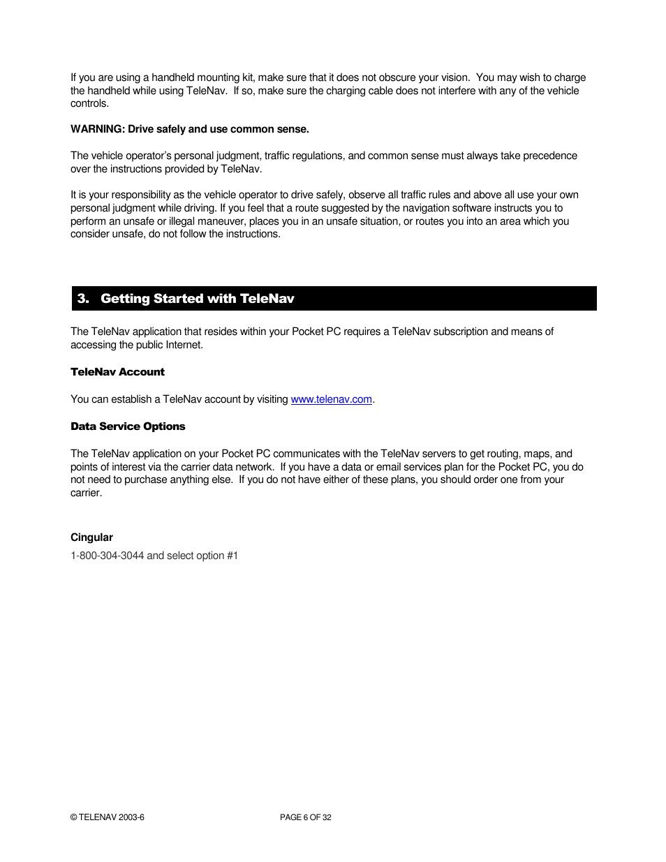 Telenav for AT&T Supported Devices: v4.1 for AT&T 8125, 8525 Users Guide User Manual | Page 6 / 32