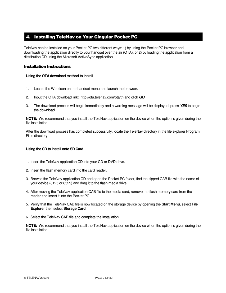 Telenav for AT&T Supported Devices: v4.1 for AT&T 8125, 8525 Users Guide User Manual | Page 7 / 32