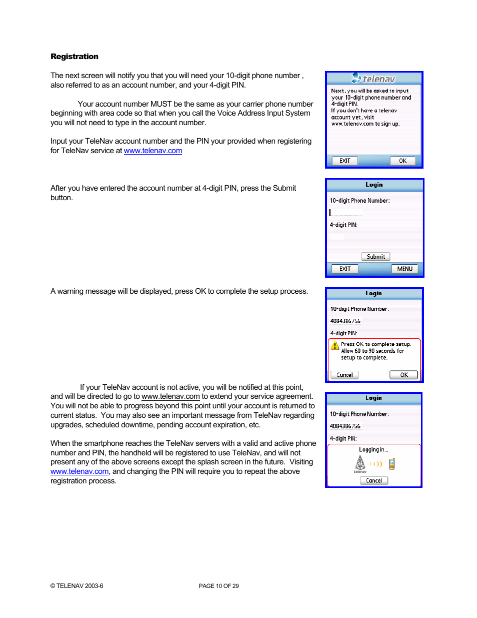 Registration | Telenav for AT&T Supported Devices: v4.1 for Palm Treo 750 User Manual | Page 10 / 29
