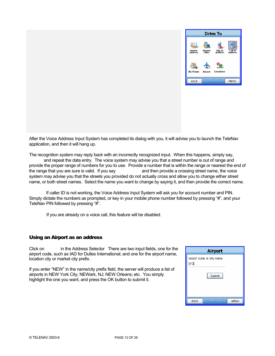 Using an airport as an address | Telenav for AT&T Supported Devices: v4.1 for Palm Treo 750 User Manual | Page 13 / 29