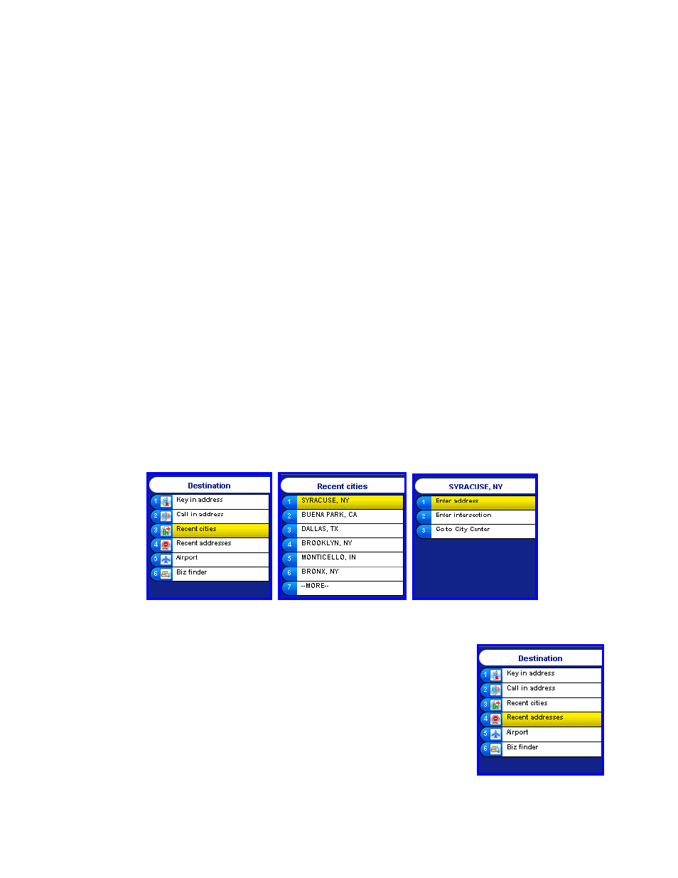 Recent cities, Recent addresses | Telenav for AT&T Supported Devices: v3.9 Lite for Motorola SLVR L6, L7, RAZR V3i Users Guide User Manual | Page 10 / 23
