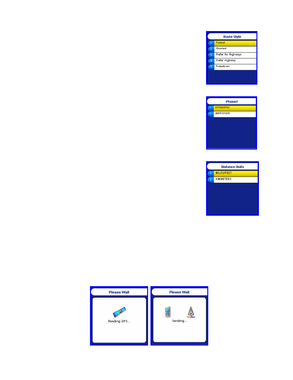 Route type, Address input phone, Distance units | Activity messages | Telenav for AT&T Supported Devices: v3.9 Lite for Motorola SLVR L6, L7, RAZR V3i Users Guide User Manual | Page 19 / 23