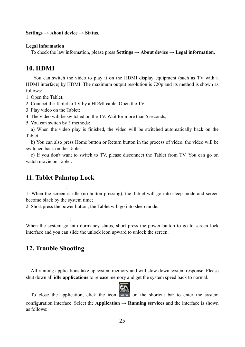 Hdmi, Tablet palmtop lock, Trouble shooting | Tivax MiTraveler 10R User Manual | Page 26 / 29