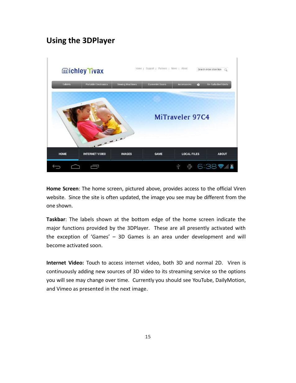 Using the 3dplayer | Tivax MiTraveler 3D-8 User Manual | Page 17 / 29