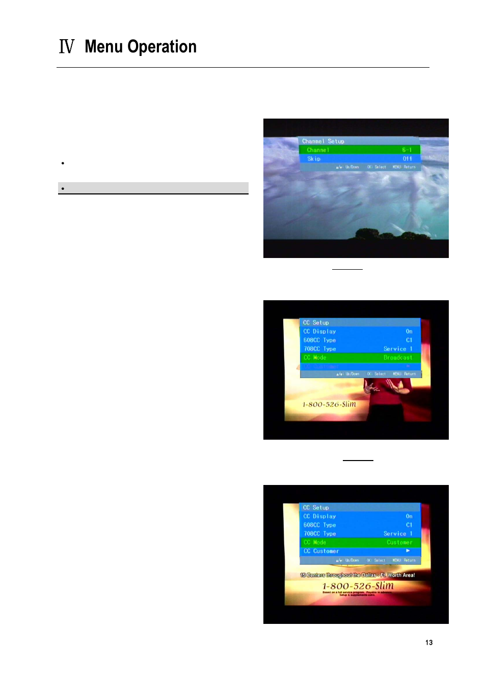 Menu operation, Ch setup, Cc setup | Tivax HiRez 9″ TV User Manual User Manual | Page 13 / 23