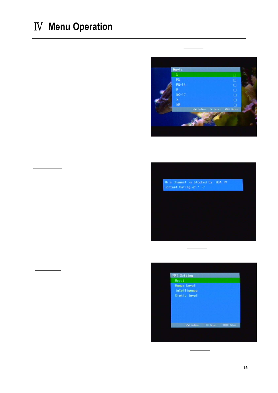 Menu operation | Tivax HiRez 9″ TV User Manual User Manual | Page 16 / 23