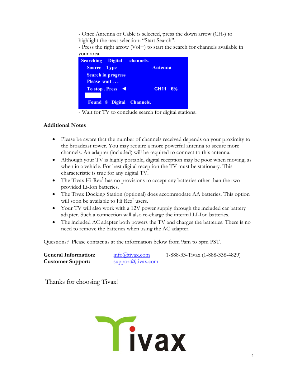 Tivax HiRez 7 Portable TV Quick Start User Manual | Page 2 / 2