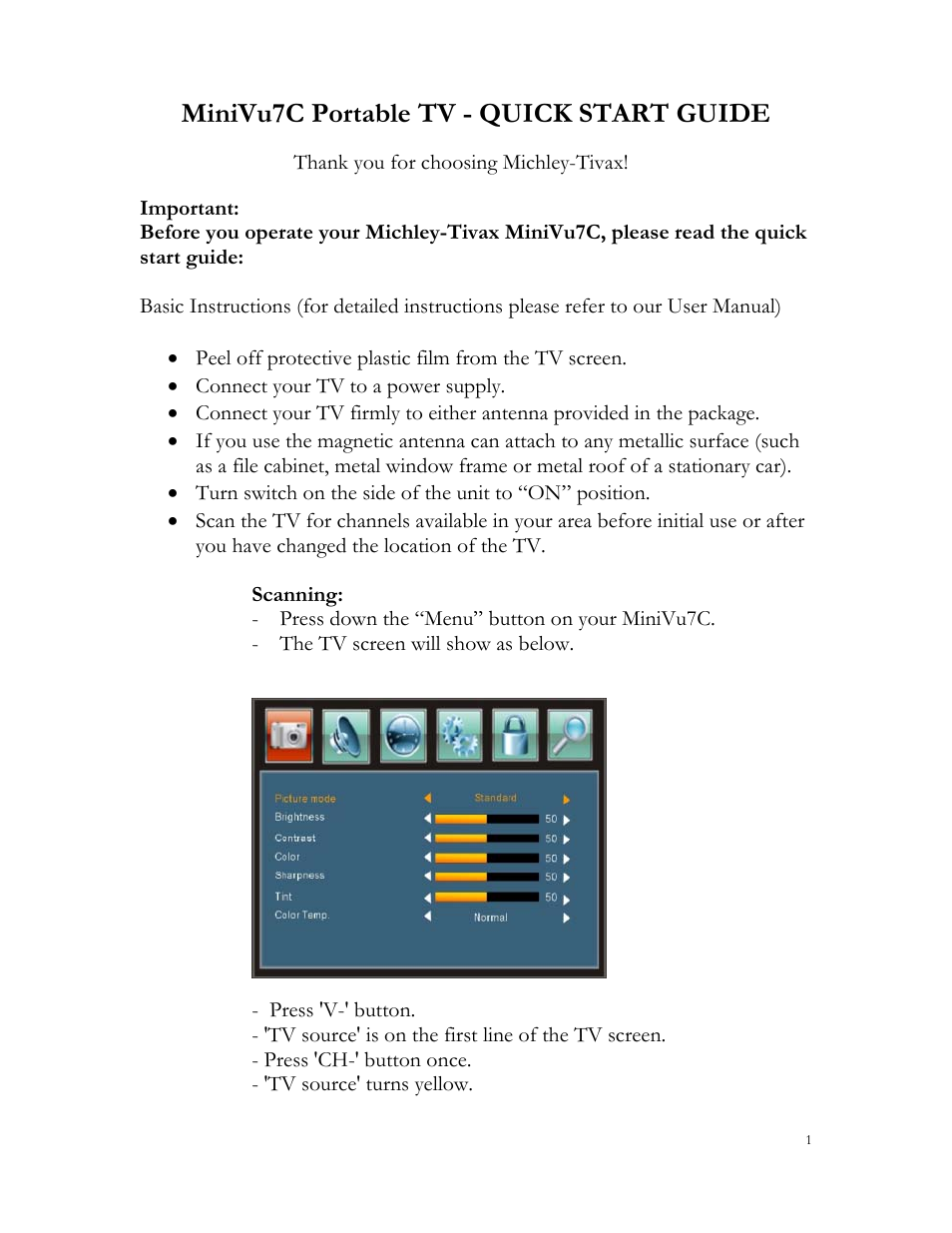 Tivax Minivu7 Quick Start User Manual | 2 pages