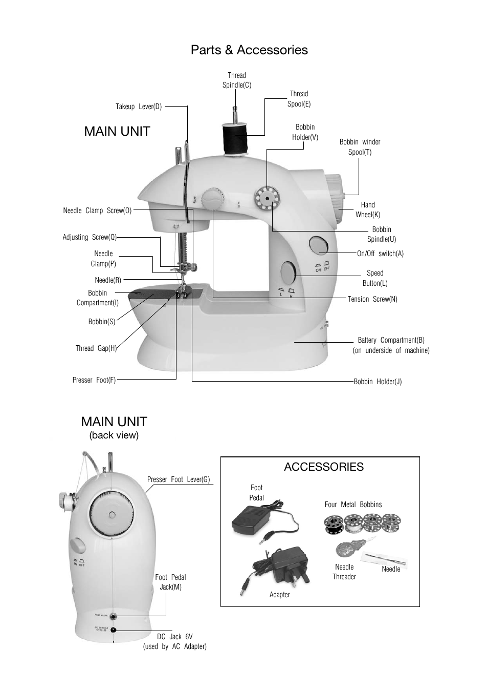 Parts & accessories, Main unit, Accessories | Tivax LSS-202 User Manual | Page 2 / 6