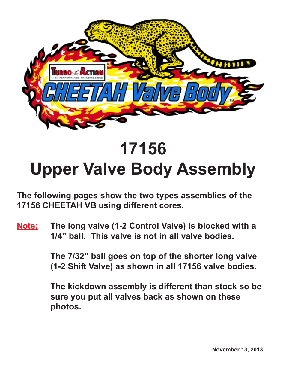 Turbo Action 17156 Valve and Ball Location Upper Valve Body User Manual | 3 pages