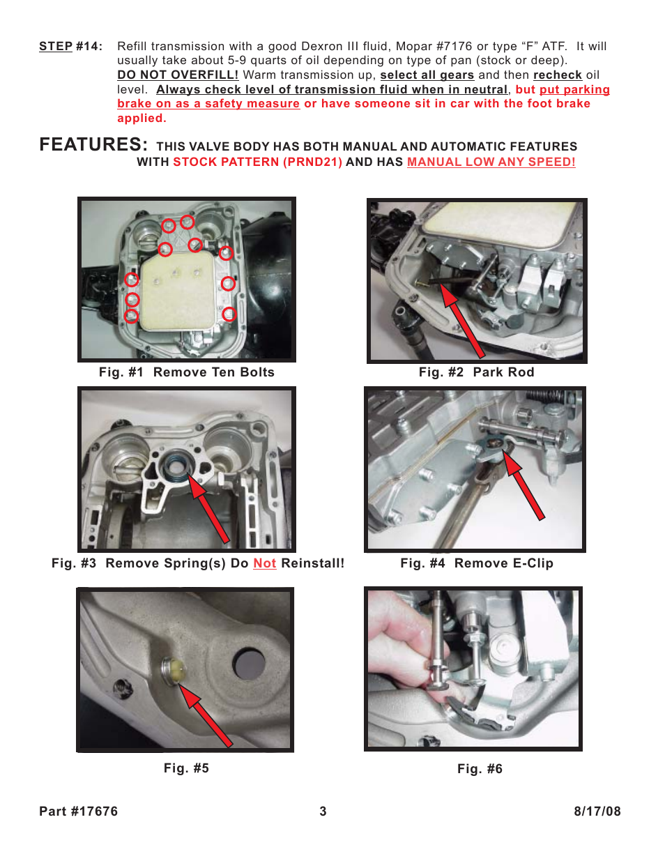 Features | Turbo Action 17676 Torqueflite 727, 904, 998 & 999 Pro Street Manual/Automatic Valve Body (PRND21) User Manual | Page 3 / 4