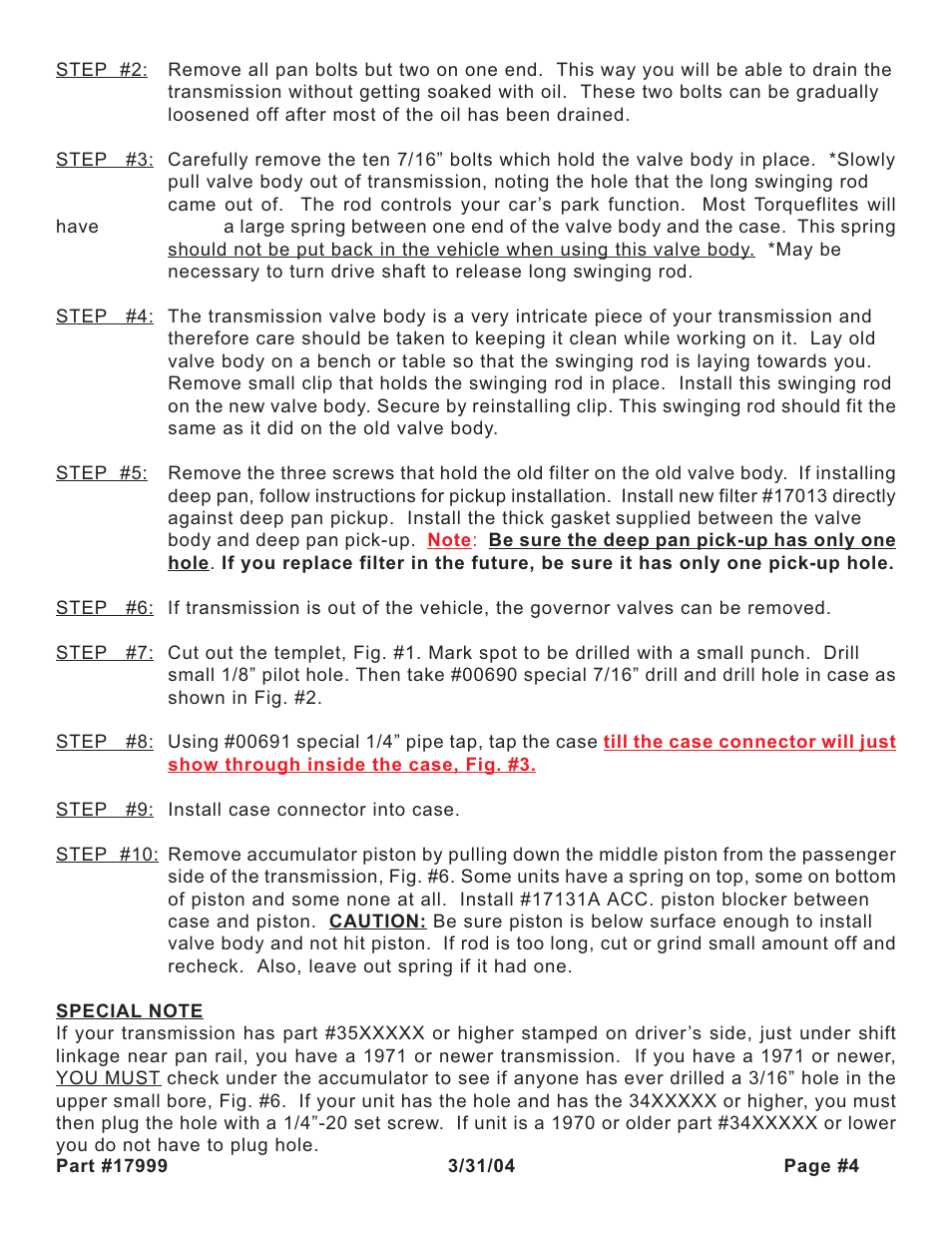 Turbo Action 17999 Torqueflite 727, 904, 998 & 999 Tranz Brake (PRN123) User Manual | Page 4 / 12