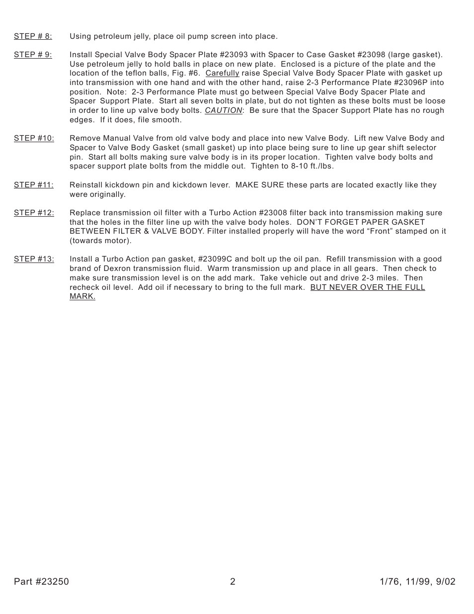 Turbo Action 23250 Turbo Hydro 350 Street Manual/Automatic Valve Body (PRN321) User Manual | Page 2 / 6