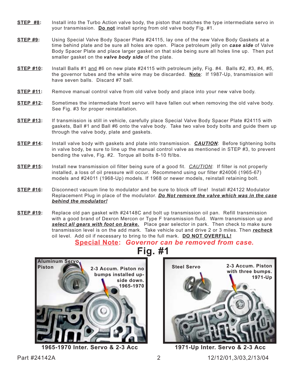 Fig. #1 | Turbo Action 24142A  Turbo Hydro 400 Pro Street Manual Valve Body (PRN321) User Manual | Page 2 / 4