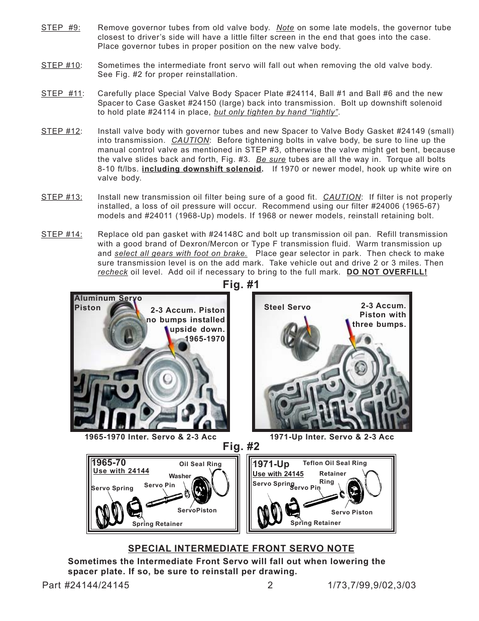Fig. #1, Fig. #2 | Turbo Action 24144 & 24145  Turbo Hydro 400 Pro Street Manual/Automatic Valve Body (PRN321) User Manual | Page 2 / 4
