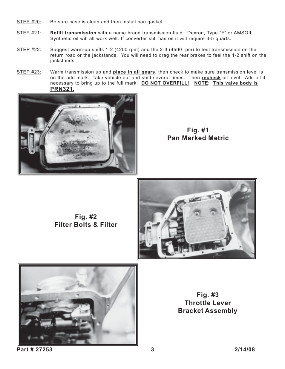 Turbo Action 27253 Turbo Hydro 200 Manual Valve Body (PRN321) User Manual | Page 3 / 6