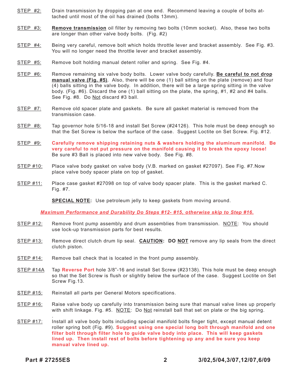 Turbo Action 27255E/ES Turbo Hydro 200 Electronic Shift Valve Body (PRND21) User Manual | Page 2 / 8