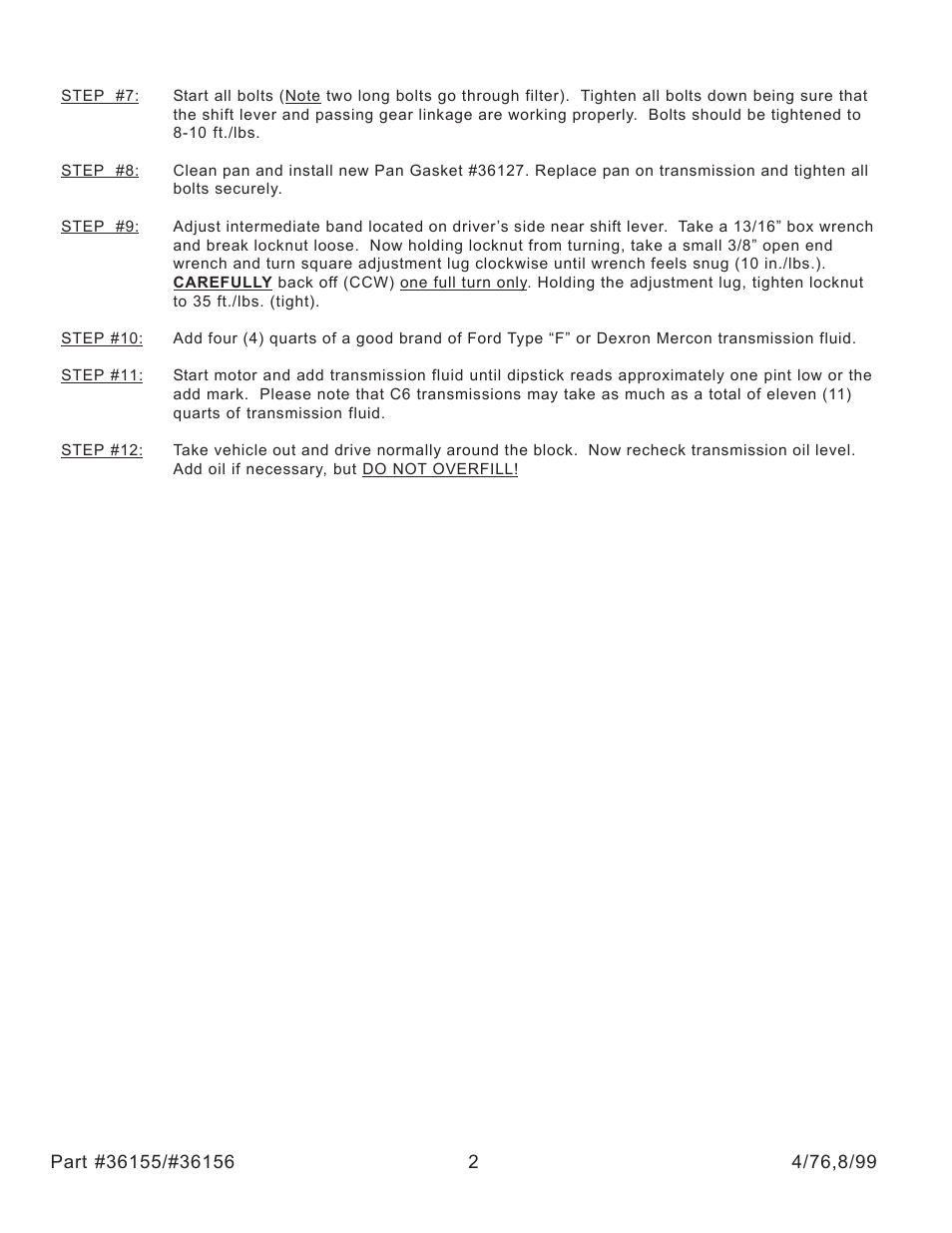 Turbo Action 36156 Ford C6 1966-76 Street Manual/Automatic Valve Body (PRND21) User Manual | Page 2 / 4