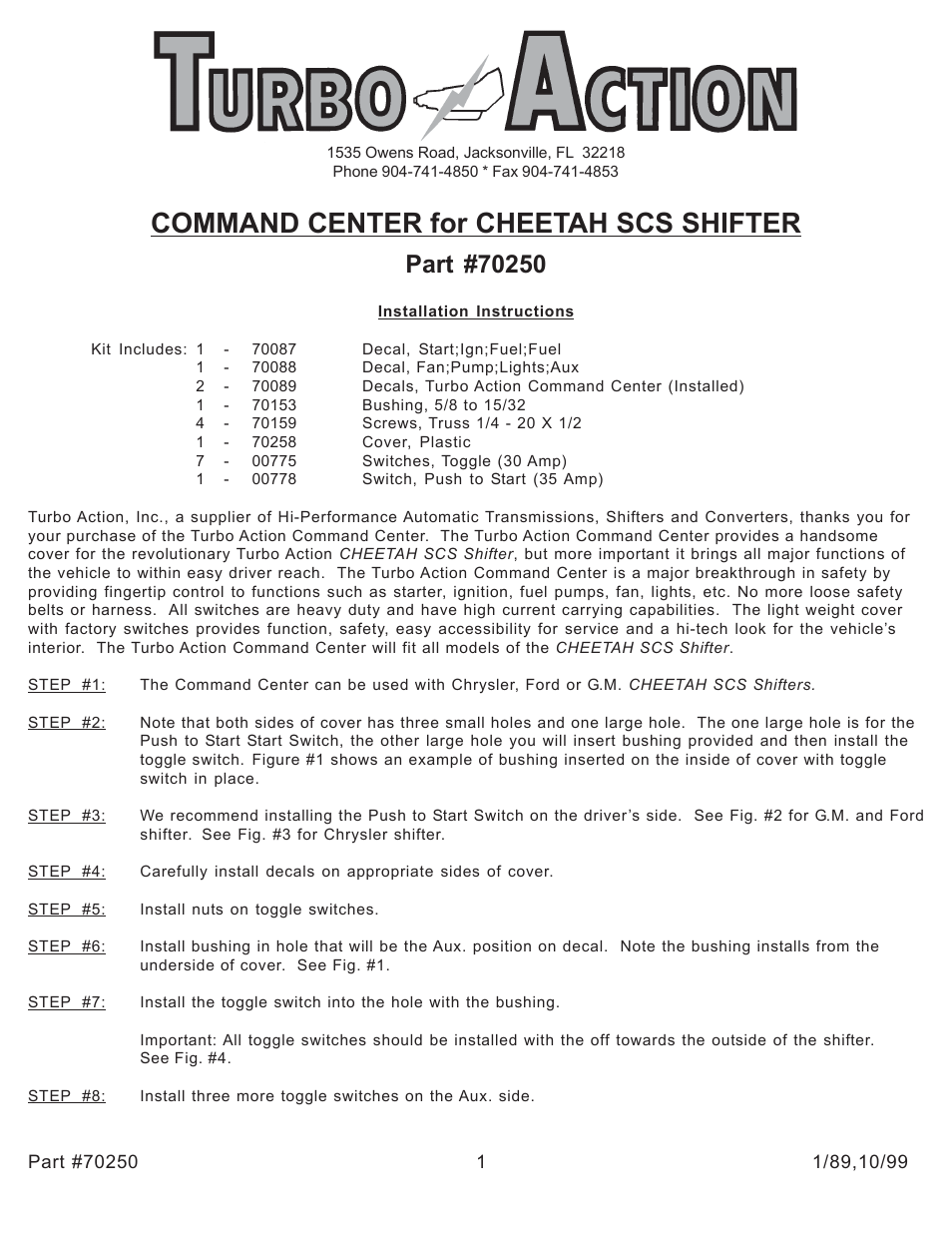 Turbo Action 70250 Command Center User Manual | 3 pages