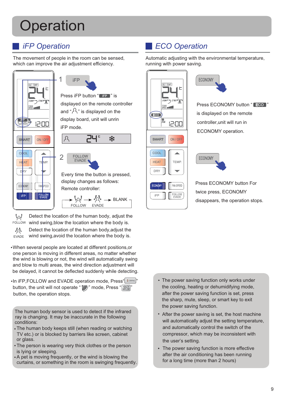 Operation, Ifp operation eco operation | haier HSU-09RS03_R2(SDB) User Manual | Page 9 / 12