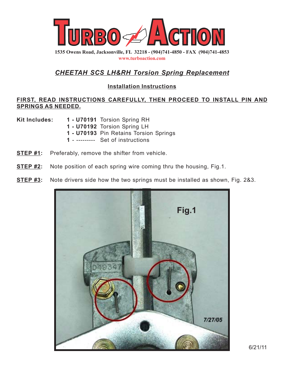 Turbo Action CHEETAH SCS Shifter Torsion Spring User Manual | 2 pages
