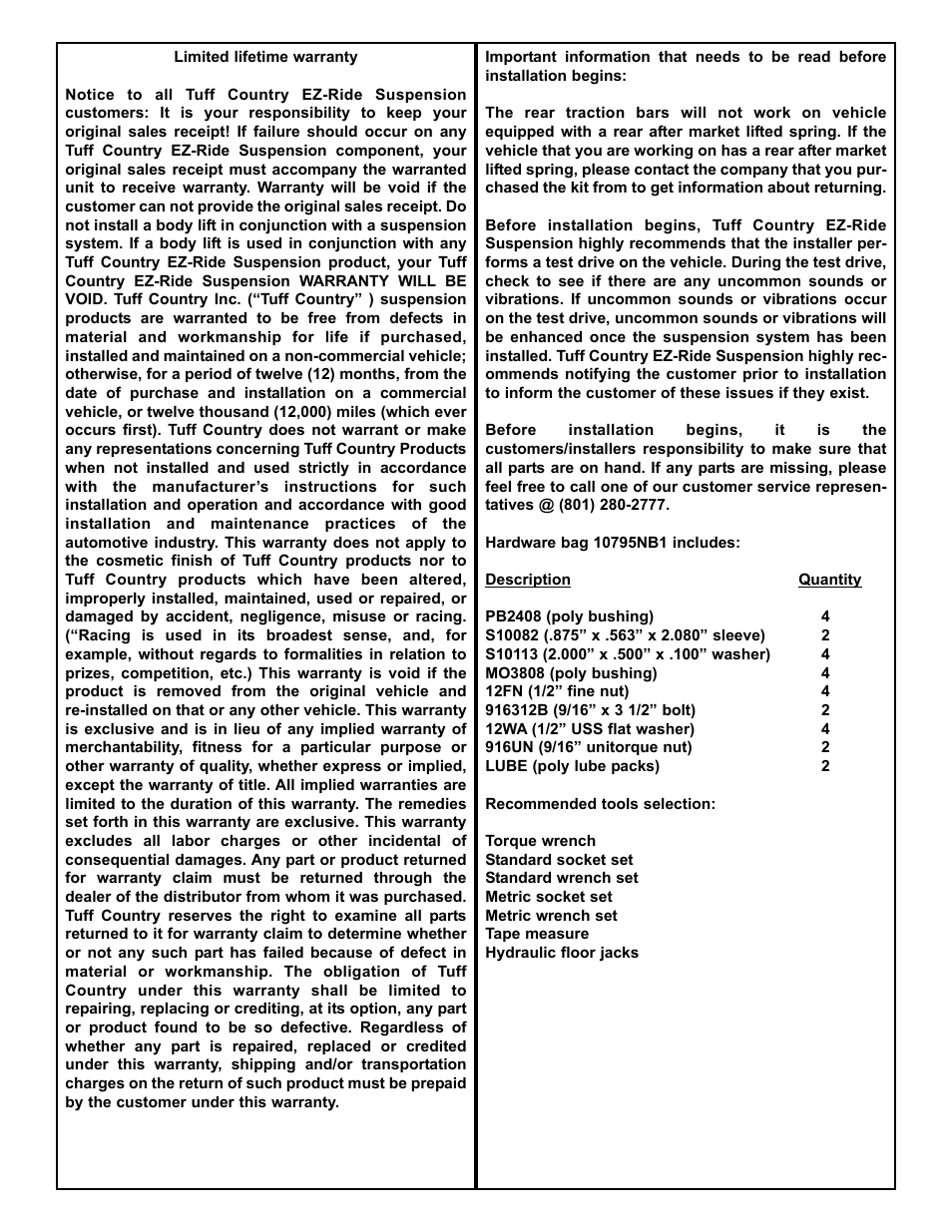 Tuff Country 10795 - GM 73-87 Traction Bars User Manual | Page 2 / 4