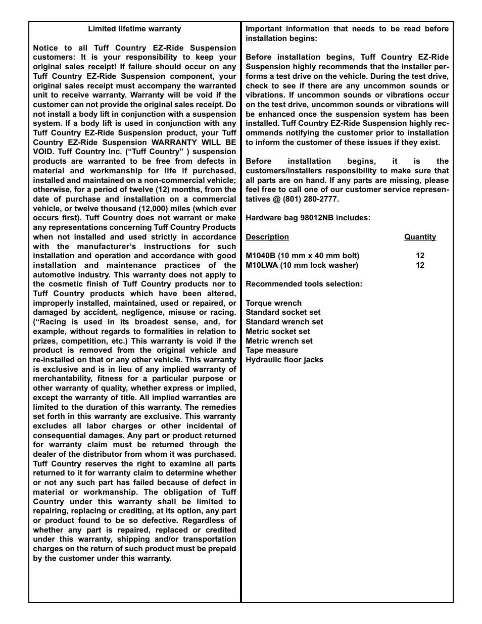 Tuff Country 10802 - GM 88-98 CV Alxe Spacer Kit User Manual | Page 2 / 3