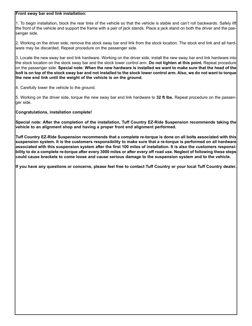 Tuff Country 10850 - GM Sway Bar End Links User Manual | Page 3 / 3