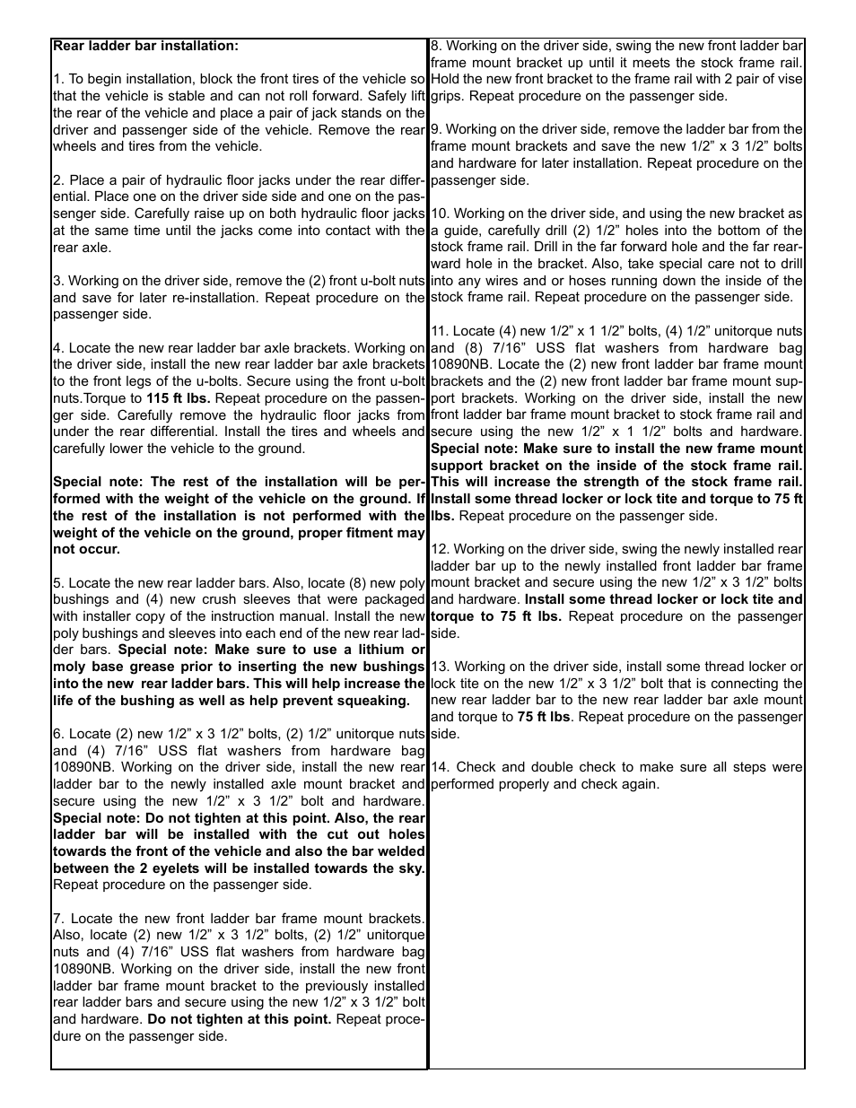 Tuff Country 10890 - GM 88-98 Ladder Bars User Manual | Page 3 / 4