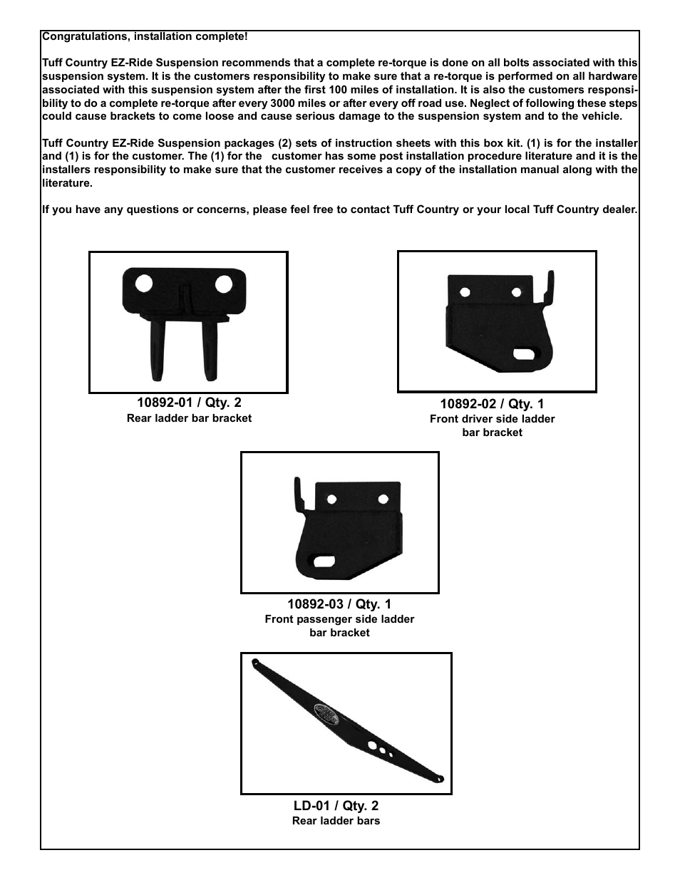 Tuff Country 10890 - GM 2011 Ladder Bars User Manual | Page 5 / 5