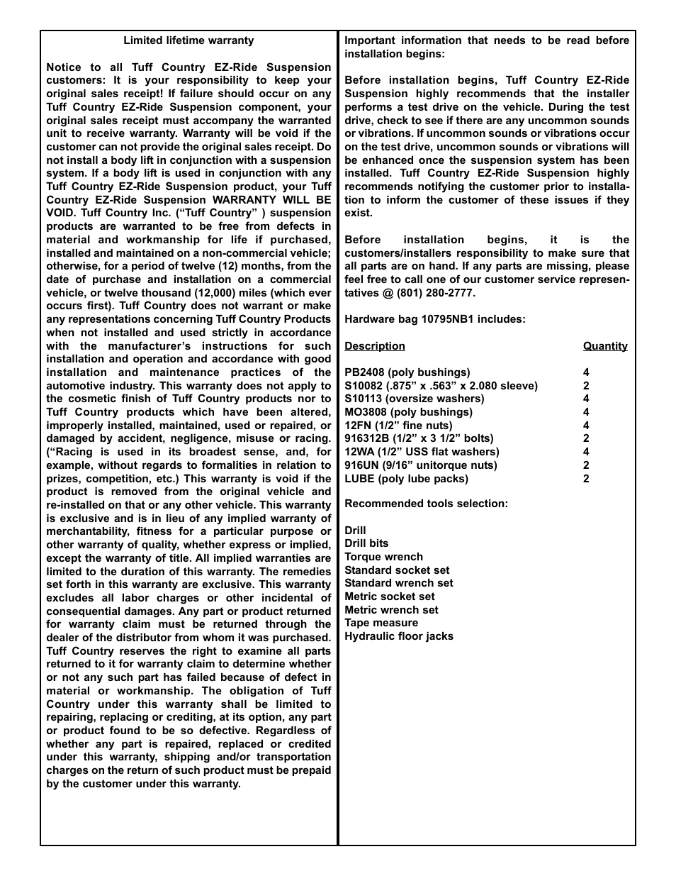 Tuff Country 10895 - GM 88-98 Traction Bars User Manual | Page 2 / 4