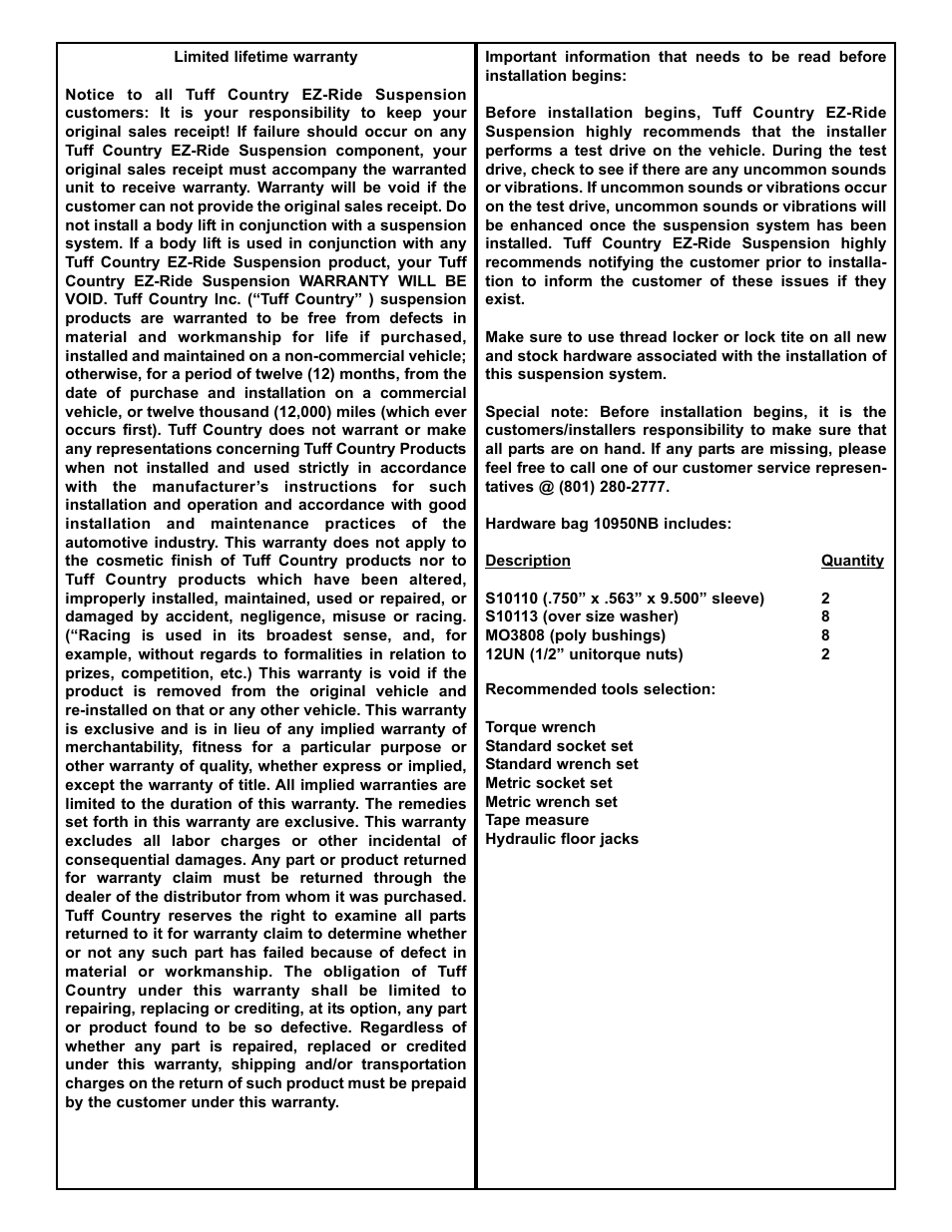 Tuff Country 10950 - GM Sway Bar End Links User Manual | Page 2 / 3