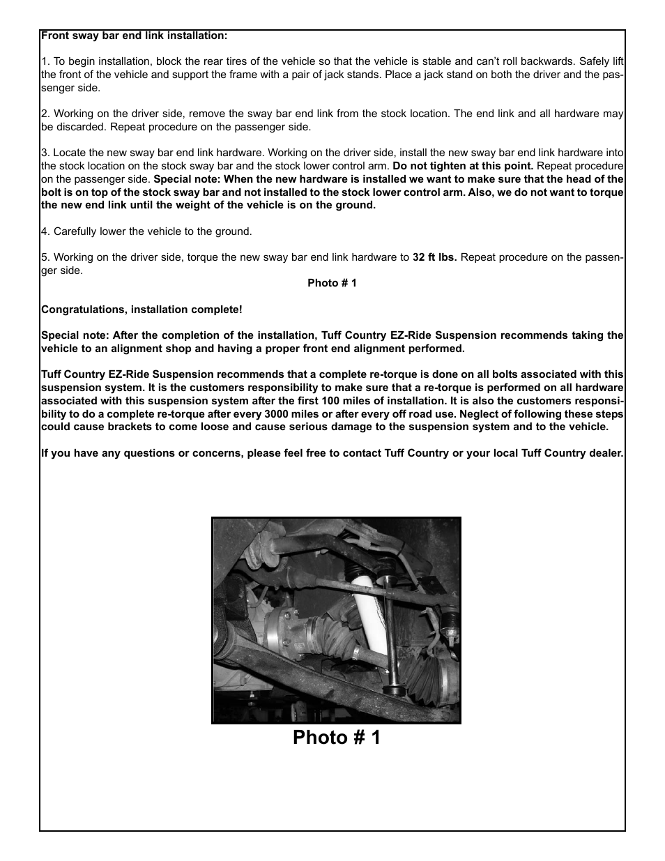 Photo # 1 | Tuff Country 10950 - GM Sway Bar End Links User Manual | Page 3 / 3