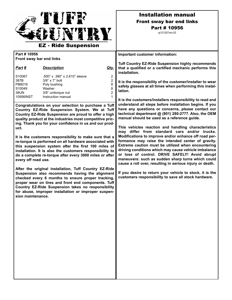 Tuff Country 10956 - GM Sway Bar End Links User Manual | 3 pages