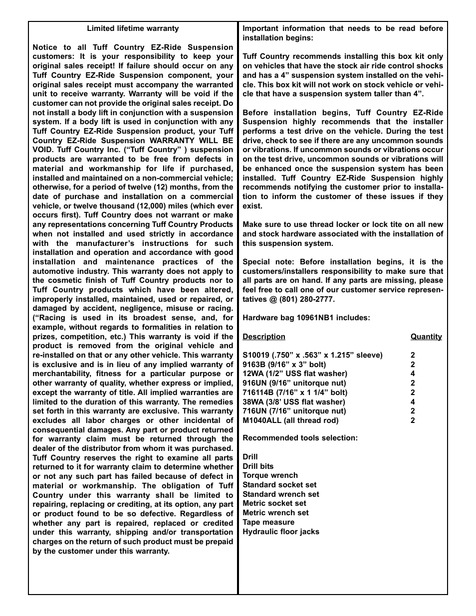 Tuff Country 10961 - GM Rear Shock Relocation Bracket Kit User Manual | Page 2 / 3