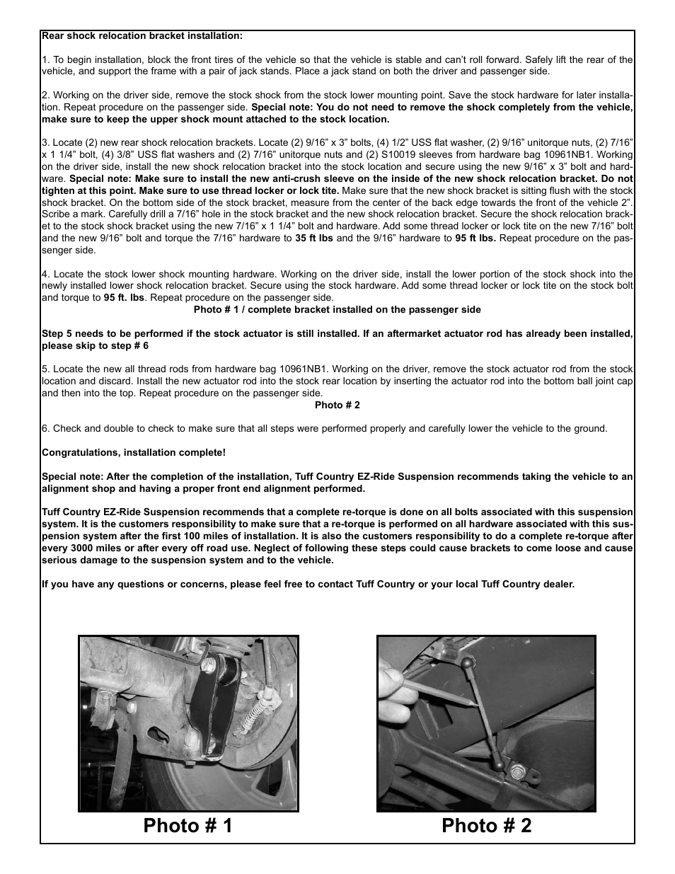 Photo # 1 photo # 2 | Tuff Country 10961 - GM Rear Shock Relocation Bracket Kit User Manual | Page 3 / 3