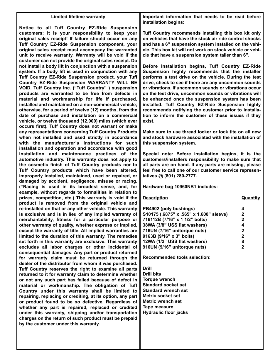 Tuff Country 10962 - GM Front Shock Relocation Bracket Kit User Manual | Page 2 / 3