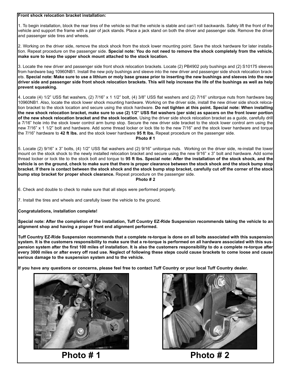 Photo # 1 photo # 2 | Tuff Country 10962 - GM Front Shock Relocation Bracket Kit User Manual | Page 3 / 3