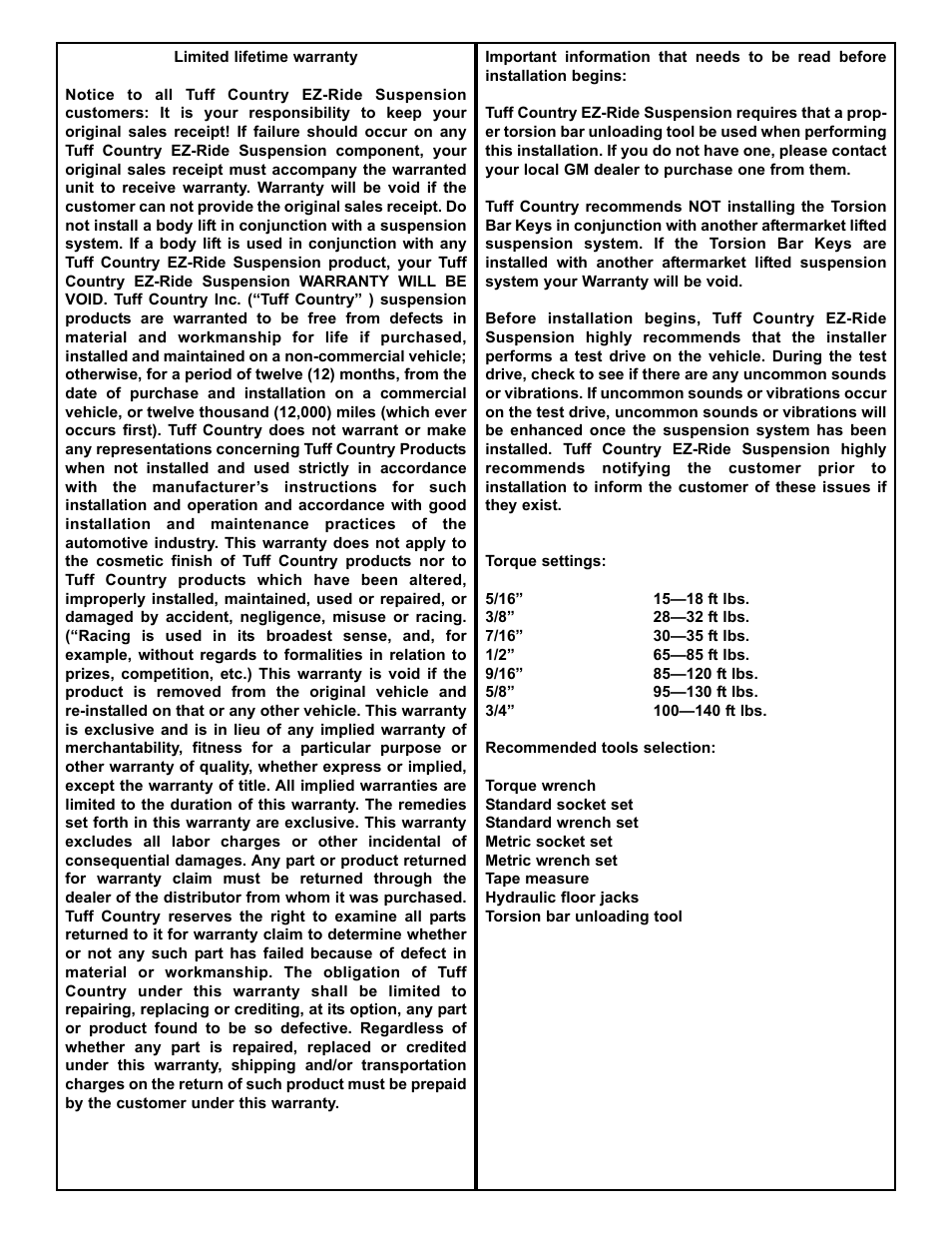 Tuff Country 12904 - GM 01-10 K2500HD/K3500HD torsion bar keys User Manual | Page 2 / 3