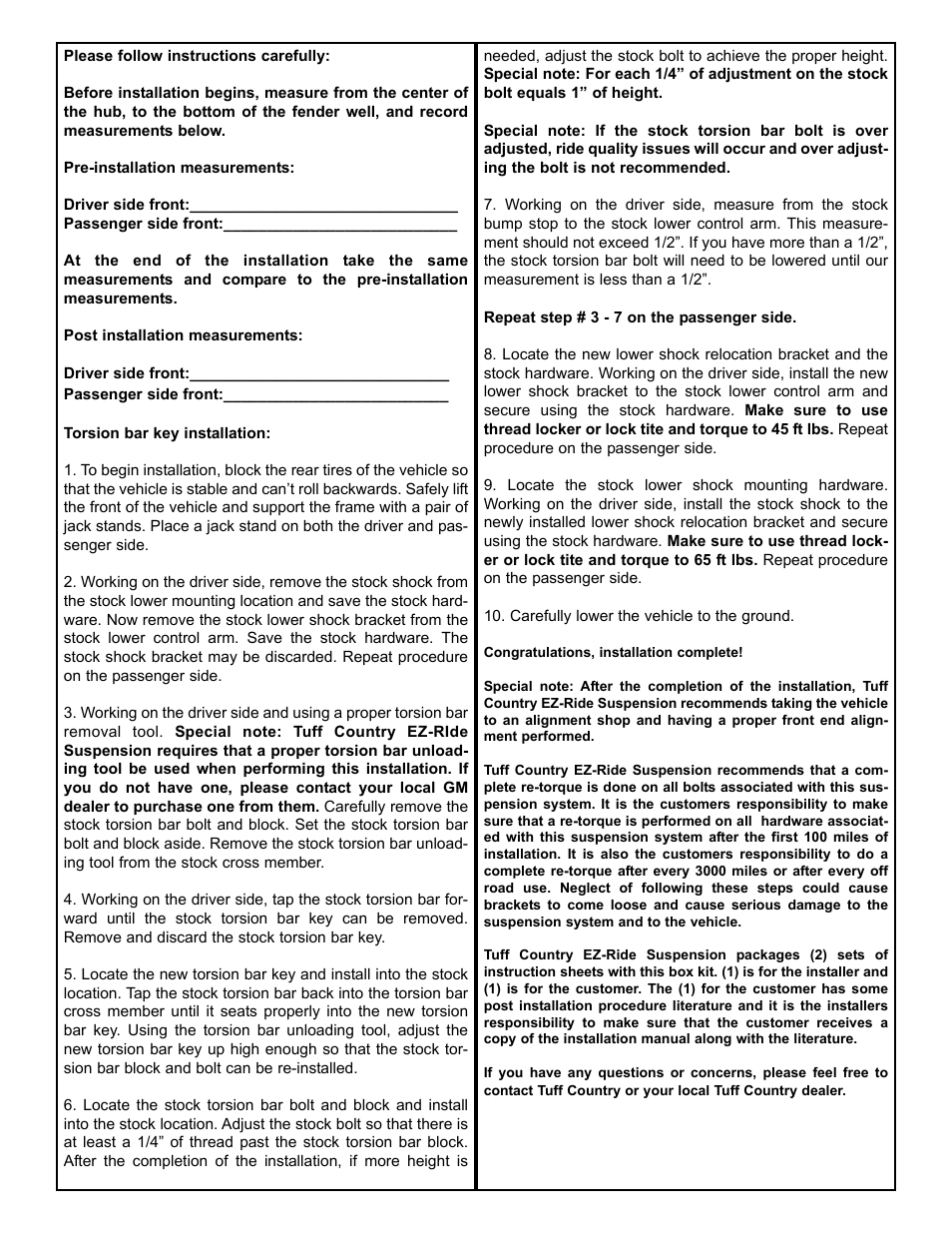 Tuff Country 12904 - GM 01-10 K2500HD/K3500HD torsion bar keys User Manual | Page 3 / 3