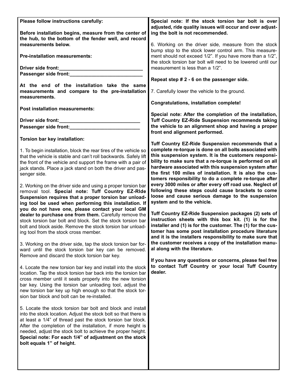 Tuff Country 12905 - GM 92-99 Suburban/Blazer torsion bar keys User Manual | Page 3 / 3