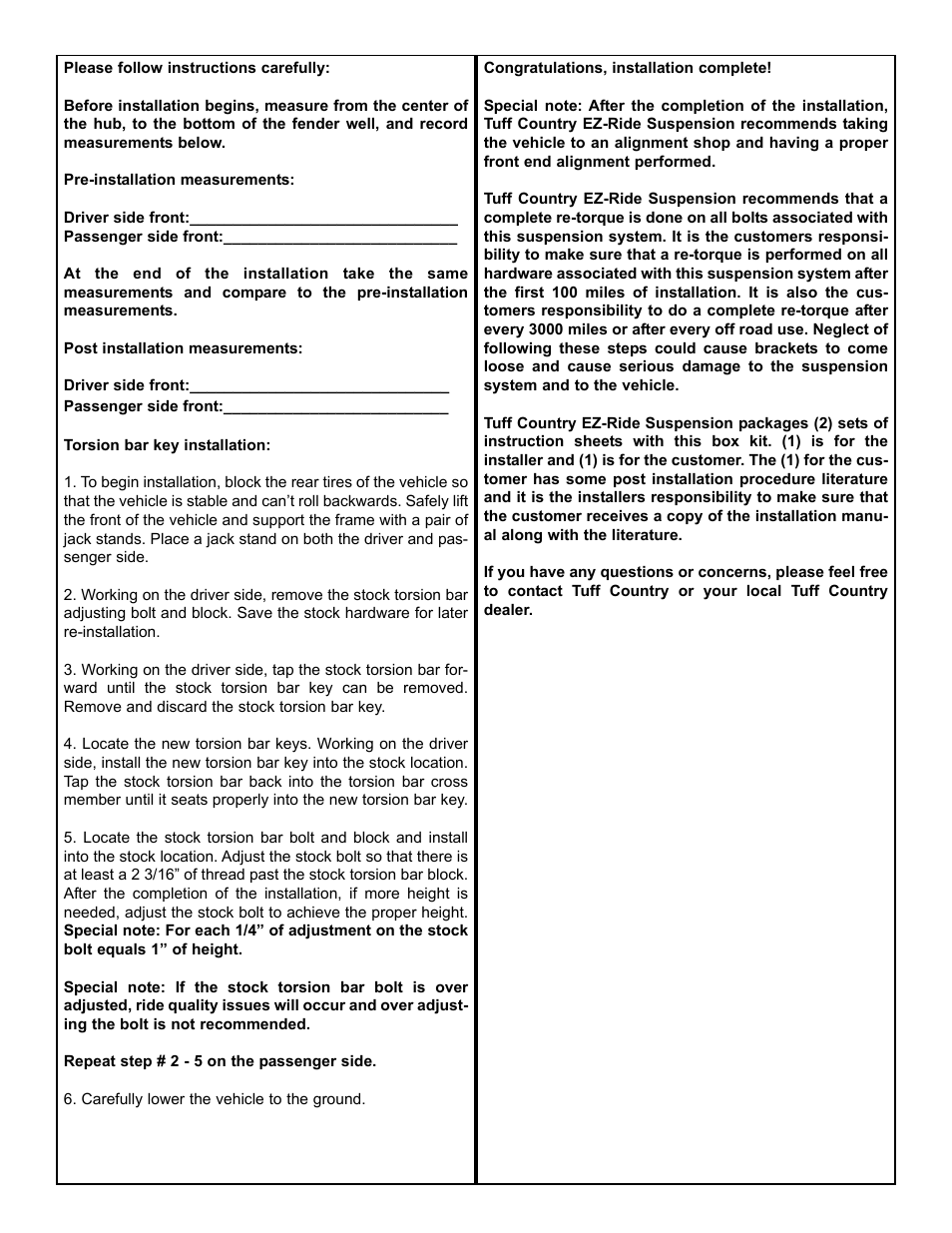 Tuff Country 12908 - GM 04-12 Colorado / H3 torsion bar keys User Manual | Page 3 / 3