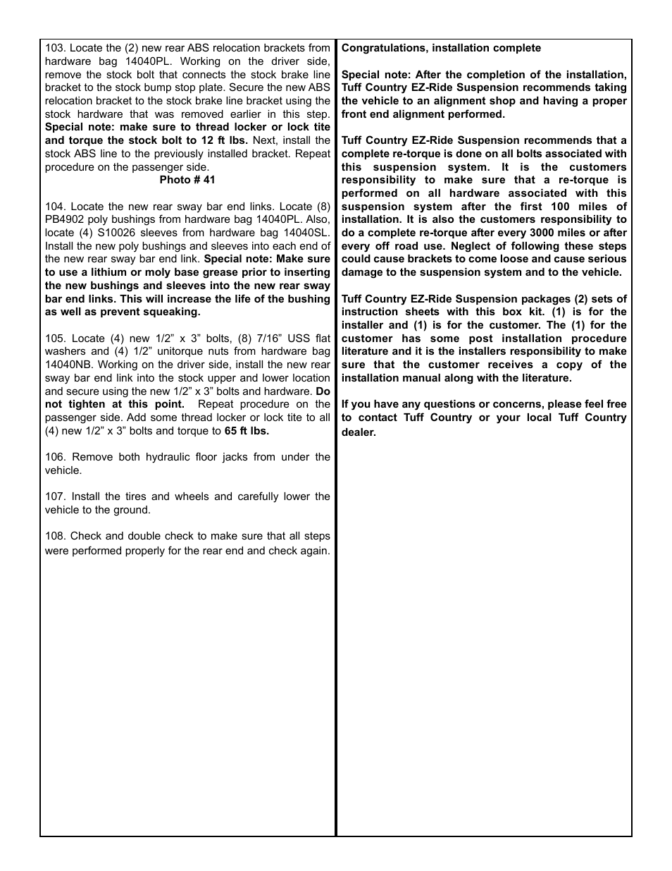 Tuff Country 14040 - Hummer H3 4 lift kit User Manual | Page 12 / 21