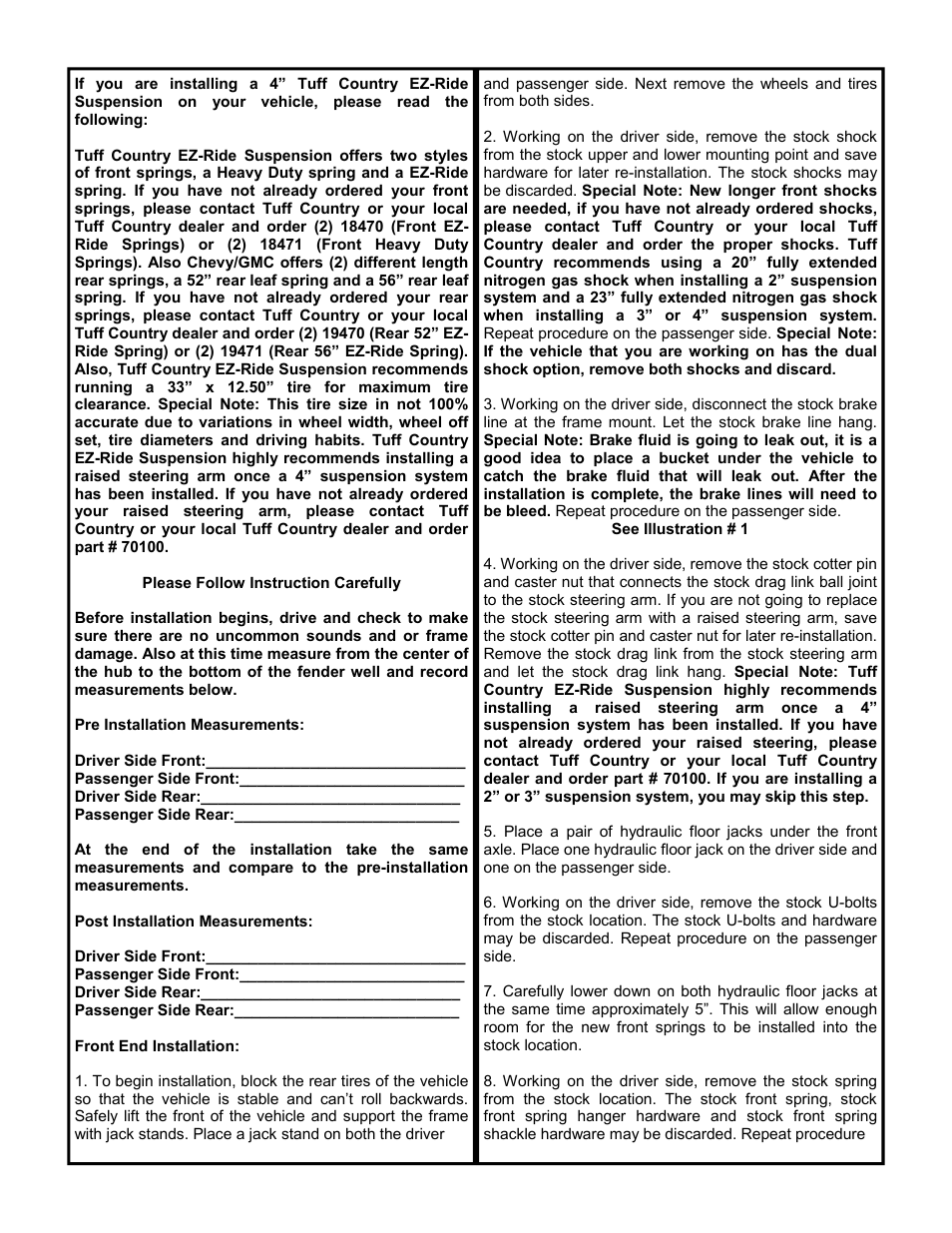 Tuff Country 14721 - GM 73-87 3/4 ton 4 box kit (systems with rear springs) User Manual | Page 3 / 9